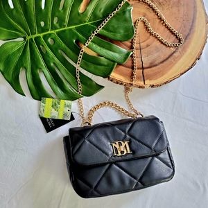 Badgley Mischka Gold & Black Diamond Quilted Bag Crossbody Purse